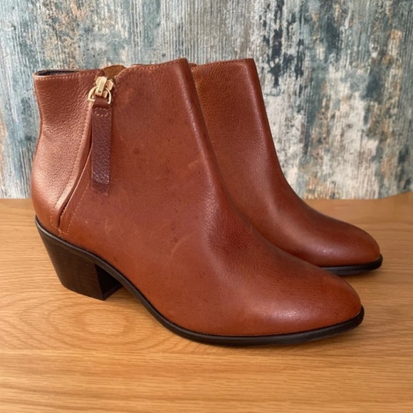 Dune Shoes - Women's Brown Leather Ankle Booties with Side Zip
